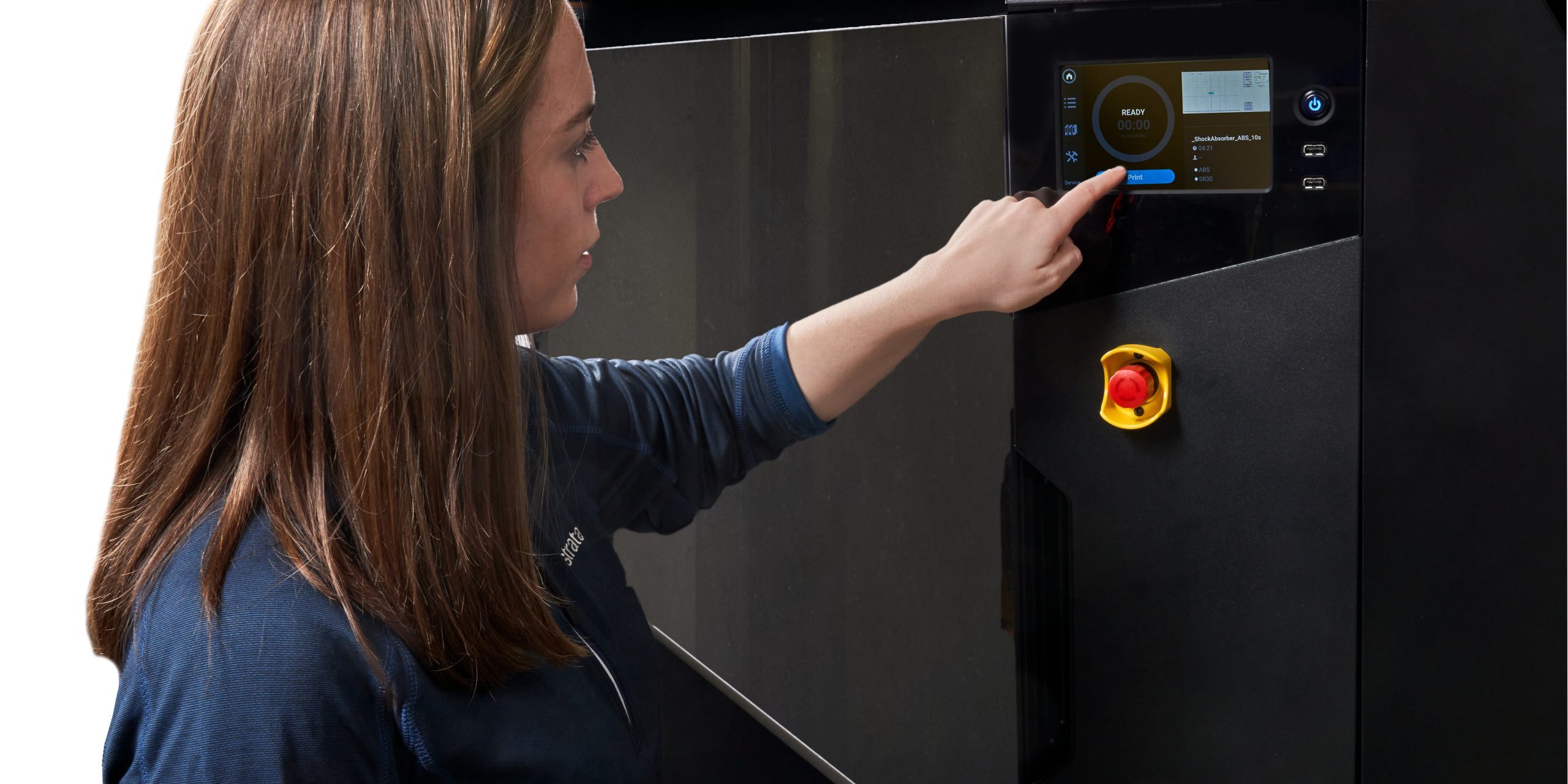 F770 with Woman Stratasys F770 3D printer
