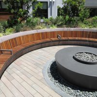 Curved seating at firepit