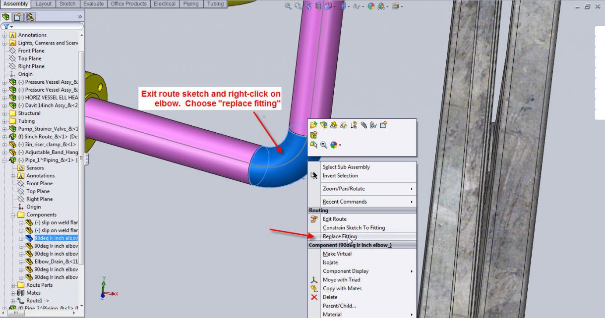 How to substitute a custom elbow into a Pipe Route 39 Pick Replace Fitting
