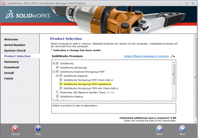 Installing the VaultAdmin 37 product selection