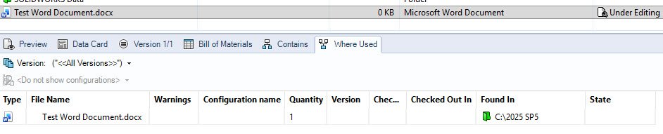 Creating a Reference between a SolidWorks File and Another File Type within SOLIDWORKS PDM 3 Microsoft Word document checked in with parent reference