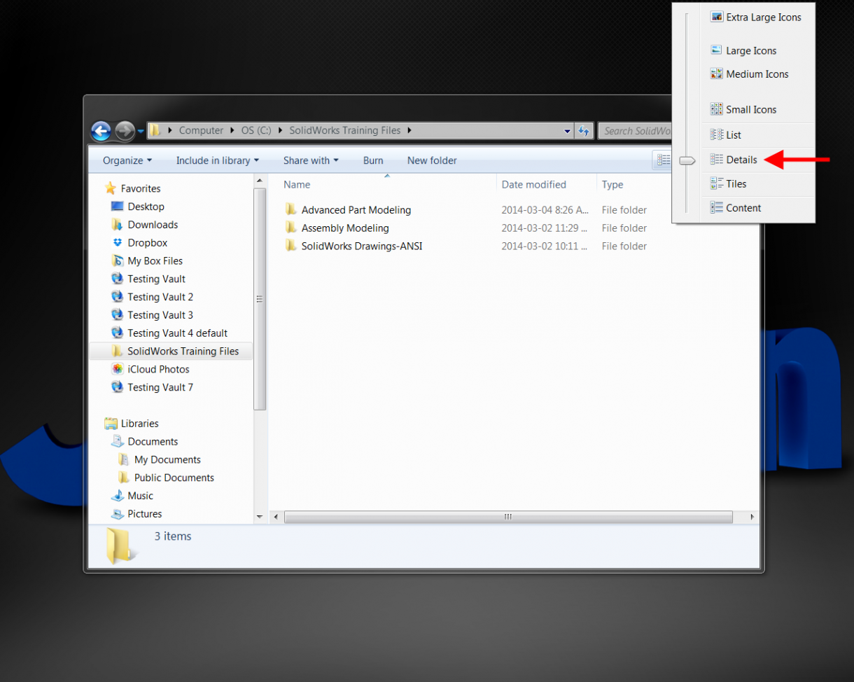 Showing the Descriptions of SOLIDWORKS files