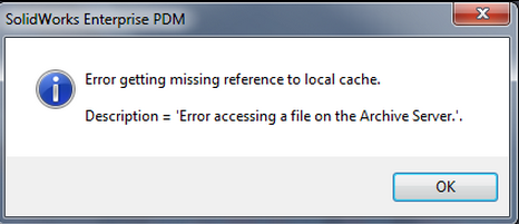 Is that SOLIDWORKS PDM Access Error or Poor Vault Performance a sign of a Full Drive? 1 Full drive error message