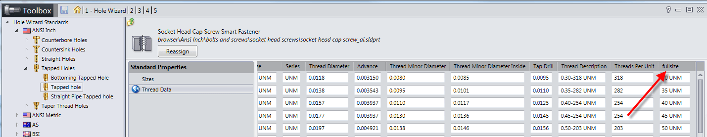 Hole Wizard Thread Data Not Found When Using Newly Created Hole 3 Toolbox Thread Data