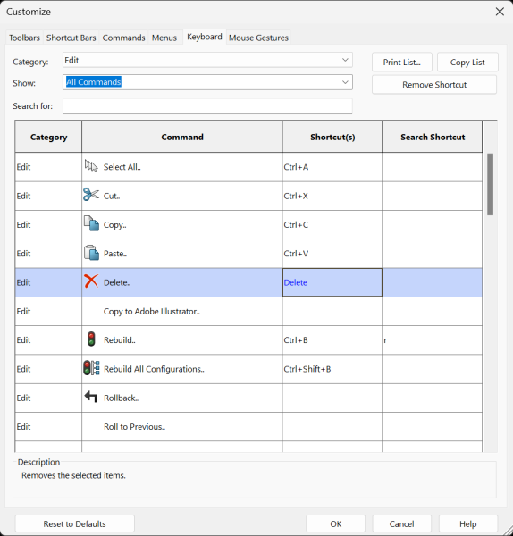 Edit Keyboard Shortcuts