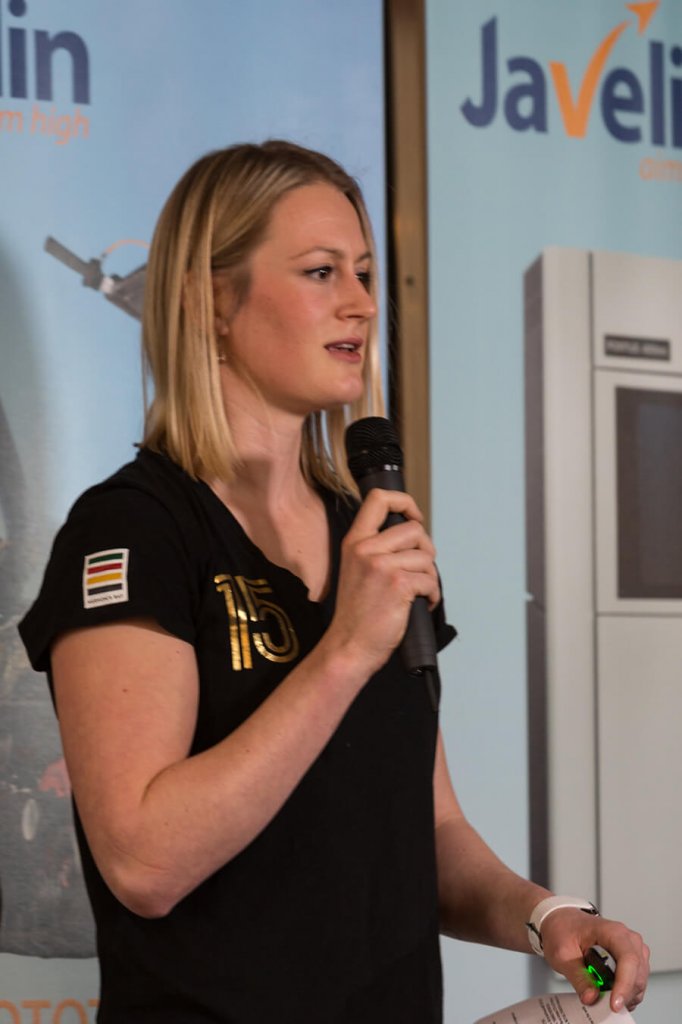 Liz Gleadle delivering a presentation at Javelin Technologies
