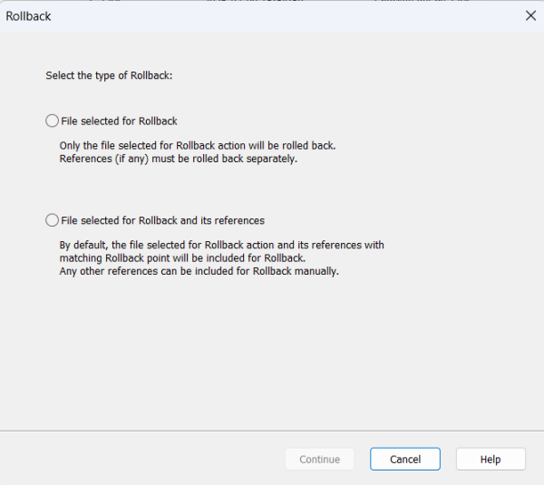 Revert to a previous file revision with SOLIDWORKS PDM Rollback 7 rollback type
