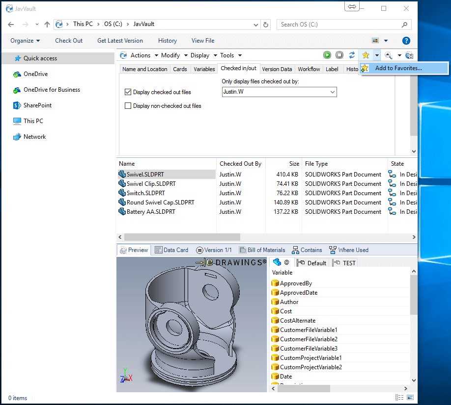 Adding a Search Favorite in SOLIDWORKS PDM Professional 3 Add To Favorites