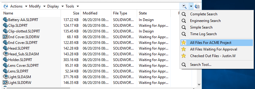 Adding a Search Favorite in SOLIDWORKS PDM Professional 1 Favorite Searches