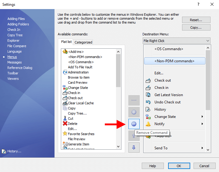 How to customize SOLIDWORKS PDM Menus 7 Remove menus