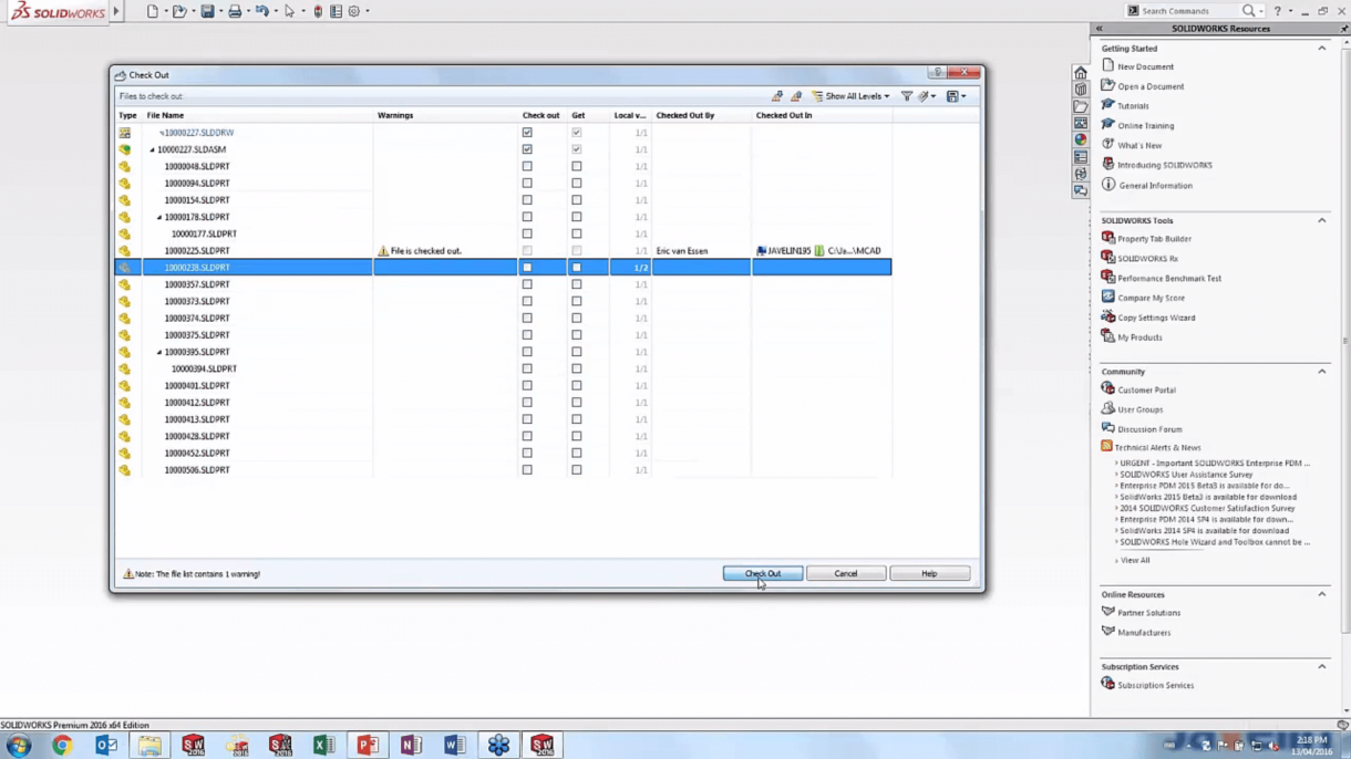 Vérification de SOLIDWORKS PDM