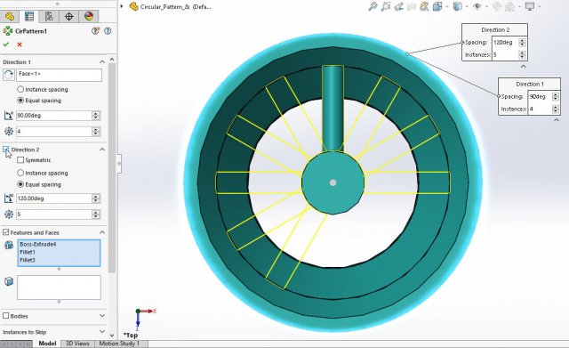 SOLIDWORKS 2017 Bidirectional Circular Pattern 15 Bidirectional1