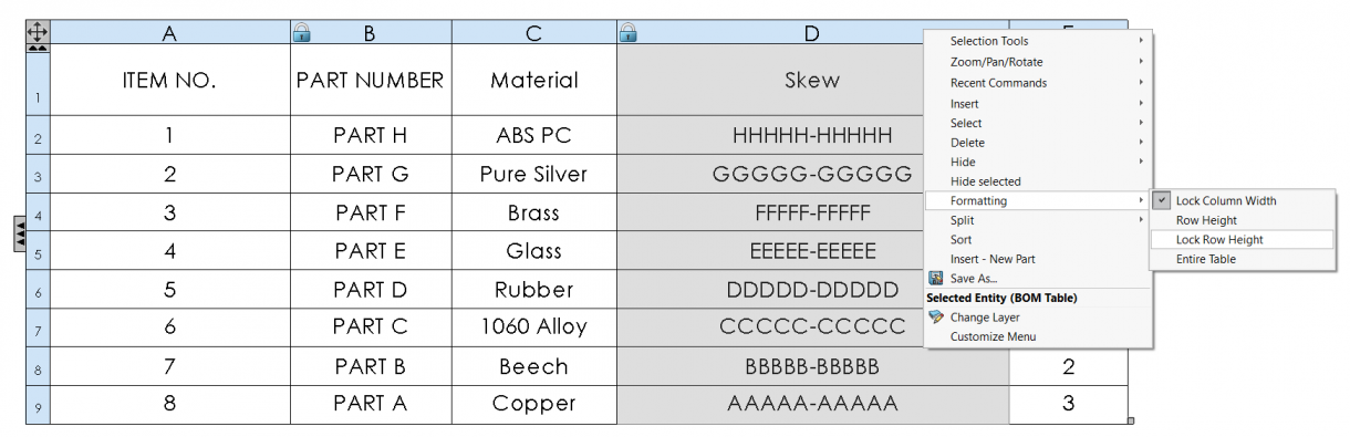 LOCKING COLUMNS ROWS