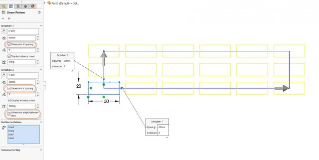 Linear Sketch Pattern - Add Dimensions