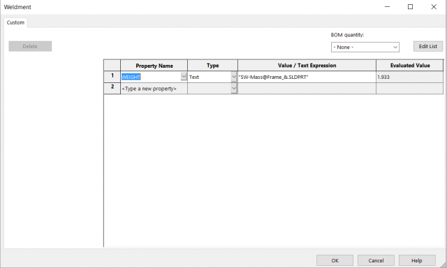 Add SOLIDWORKS Cut-List Property to All Cut-List Items at a Time 3 Custom Properties dialog
