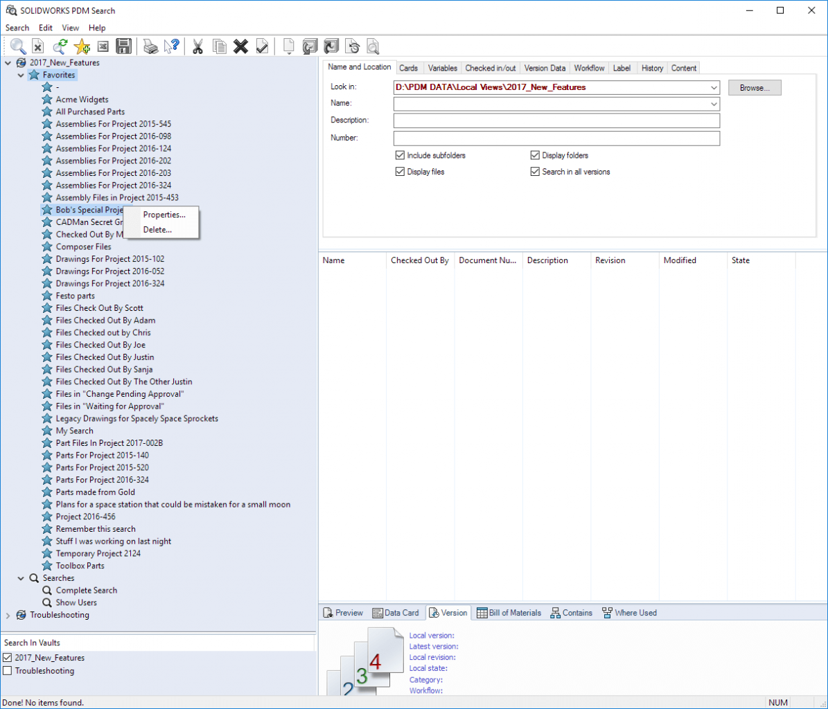 Edit or Delete SOLIDWORKS PDM Search Favorites
