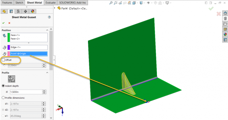 SOLIDWORKS Sheet Metal Gusset Tool 5 SOLIDWORKS Sheet Metal Gusset Reference Point
