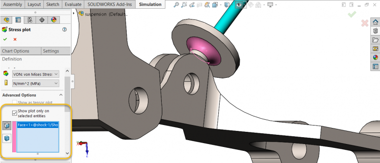 SOLIDWORKS Simulation - Show plot on selected entities