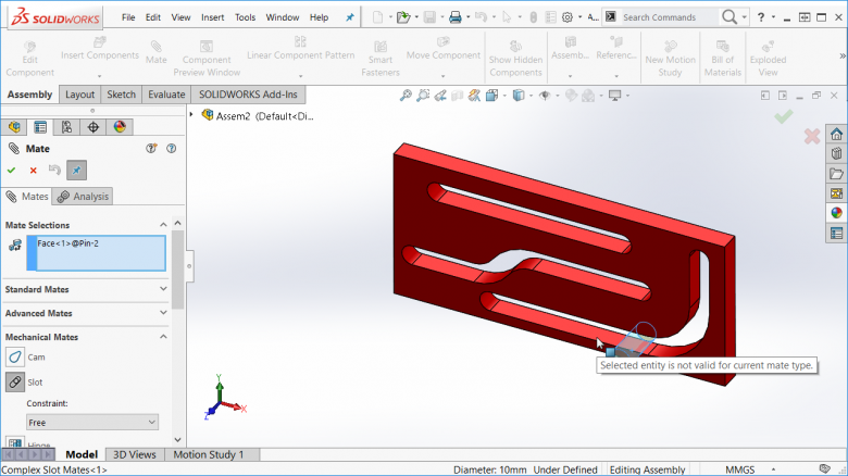 SOLIDWORKS Cam Mate for Complex Slots 5 Slot mate invalid 2