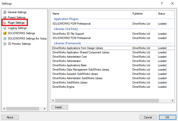 Reinstalling DriveWorks 3 DW Plugin Settings