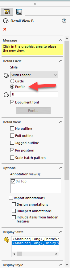 How to define a SOLIDWORKS Detail View in a specific shape rather than a circle 5 Use Profile