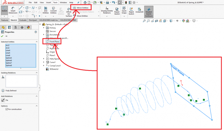 SOLIDWORKS 2018 3D Sketch Mirror 9 Mirror Steps