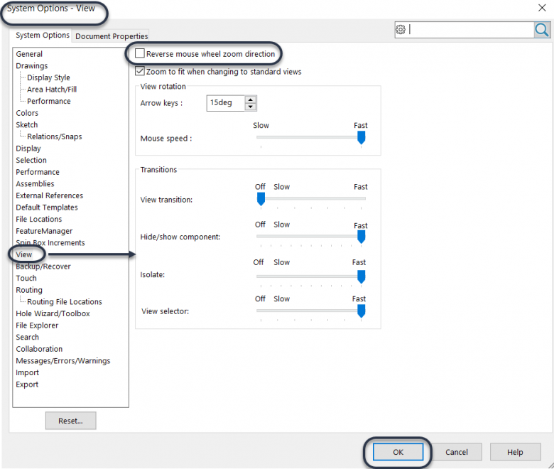 How to change the SOLIDWORKS zoom direction of your mouse wheel 15 ZOOM in and out options