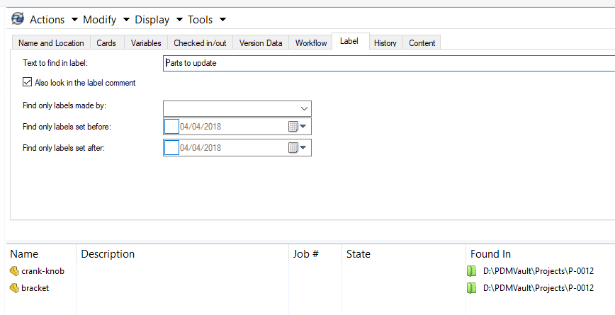 Search using a label