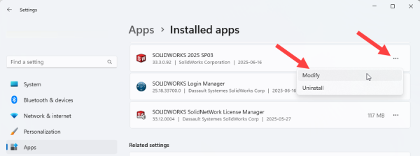 How to change the Serial Number of a SOLIDWORKS Installation 3 Modify SOLIDWORKS Installation