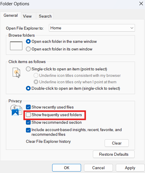 Folder Options Setting