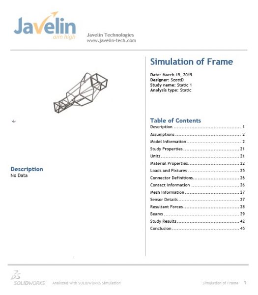 Rapports de simulation SOLIDWORKS