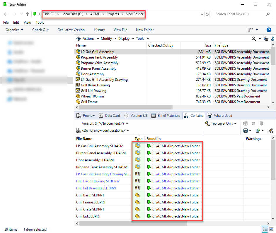 What does the Preserve Relative Paths option do in the SOLIDWORKS PDM Move Tree tool? 7 Option Cleared - Result