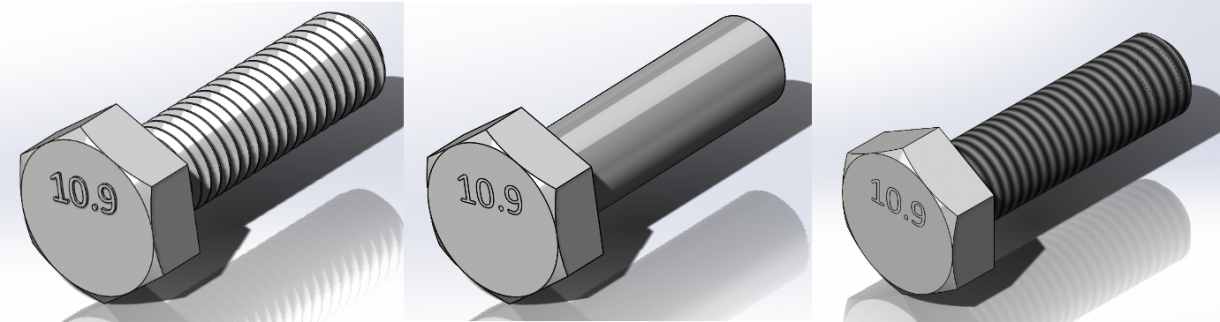 Degraded SOLIDWORKS assembly performance? Locate and remove unnecessary fastener detail! 1 Filets modelés de la fixation vs. filets simplifiés vs. filets cosmétiques