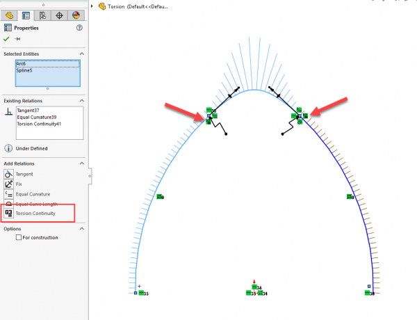 Relation de continuité de la torsion dans SOLIDWORKS