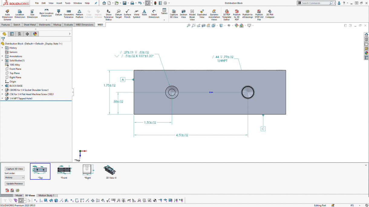 SOLIDWORKS MBD 2020 Compound Hole Callouts 3 SOLIDWORKS Hole Pattern