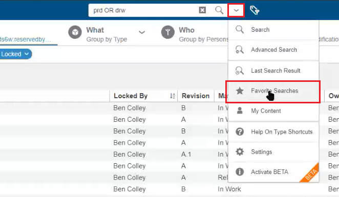 3dsearch dropdown favorite searches