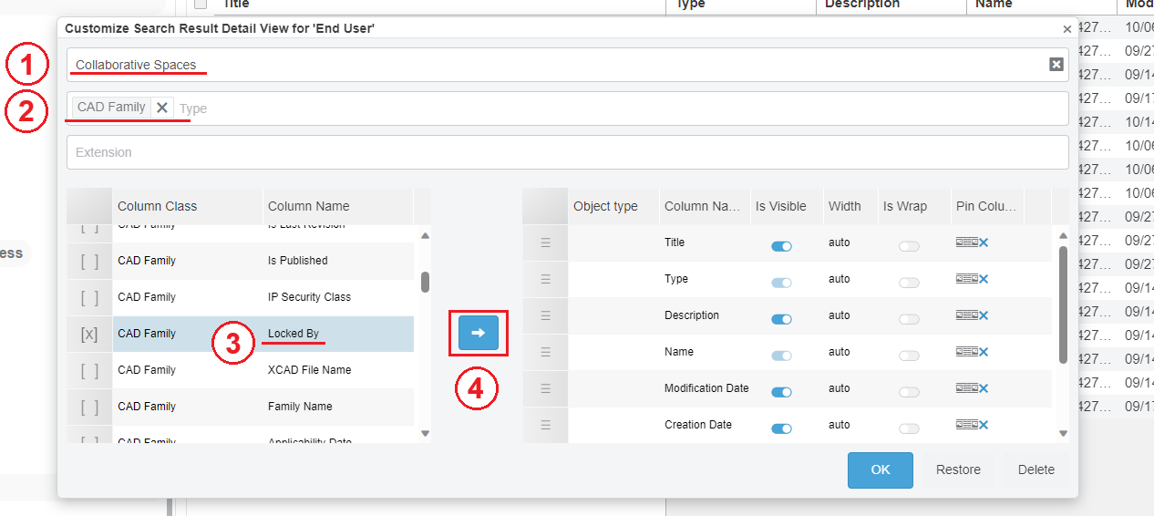 Select columns in 3dexperience search results
