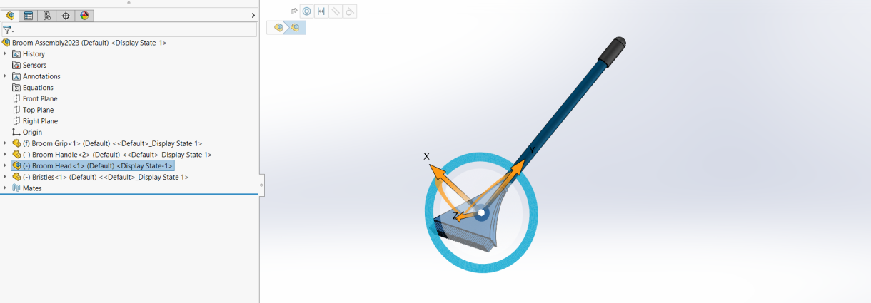 Using SOLIDWORKS Zoom Techniques to View Hidden Models 3 Move symbols over a highlighted area of an assembly, a broom head