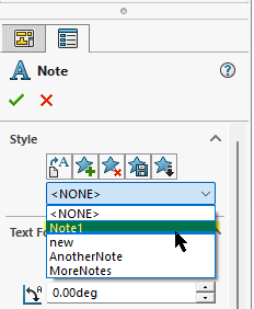 SOLIDWORKS Drawing Note Error Message: Favorite with this name already exists in this document 19 Remarque : le Gestionnaire de propriétés affiche les différents styles