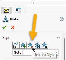 SOLIDWORKS Drawing Note Error Message: Favorite with this name already exists in this document 21 Remarque : le Gestionnaire de propriétés affiche le bouton « Supprimer un style »