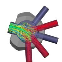 Le cylindre de distribution a trois fluides qui entrent dans le système
