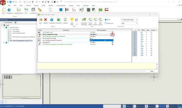 How to Filter Reports in SOLIDWORKS Electrical 9 Using the location filter dropdown
