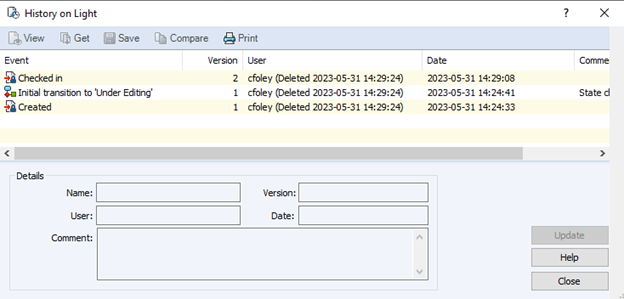 Restore Deleted PDM Users 3 History of Light.SLDASM file after user has been deleted.