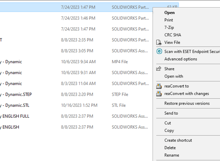 Missing SW Right Click Menu