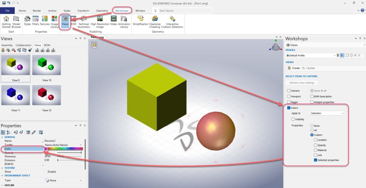 How to Copy a Property's Value Across Selected Views in SOLIDWORKS Composer 5 Valeur de propriété SOLIDWORKS Composer