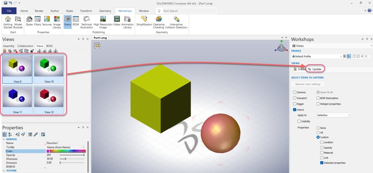 How to Copy a Property's Value Across Selected Views in SOLIDWORKS Composer 7 Définition des vues cibles et mise à jour de celles-ci