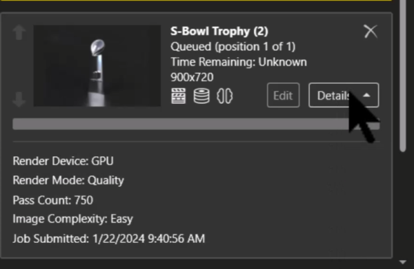 Rendering Qu job edit