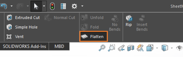 Bouton « Déplier » de SolidWorks Sheet Metal