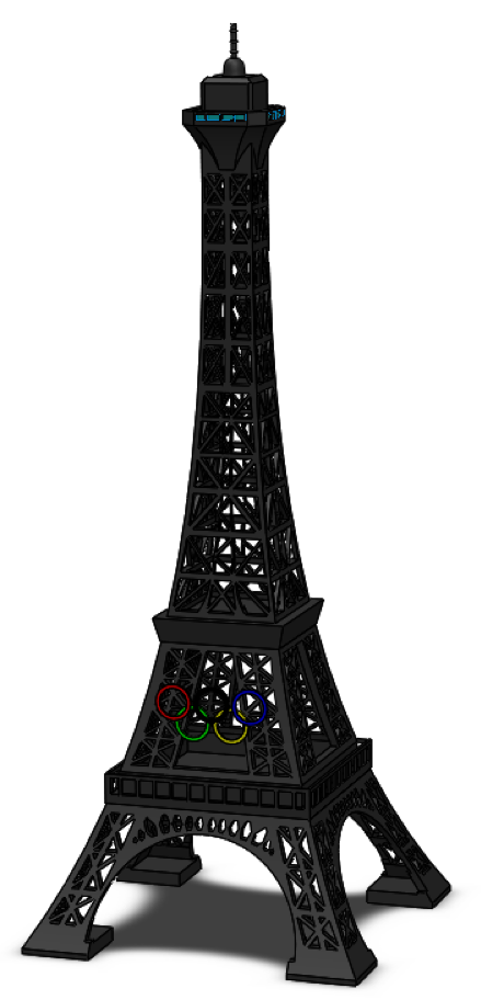 Eiffel Tower model with Olympic rings