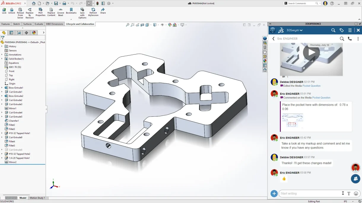 SOLIDWORKS 2025 Collaboration & Data Management 15 SOLIDWORKS 2025 : collaboration avec 3DSwym via le volet des tâches